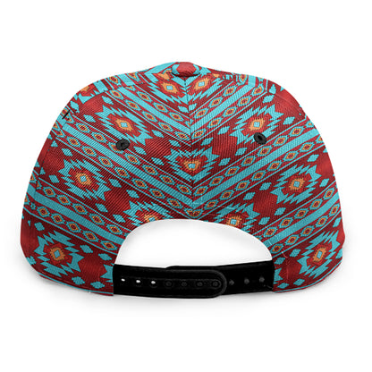 Red And Teal Southwestern Pattern Print Snapback Cap