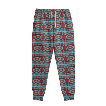 Red And Teal Southwestern Pattern Print Sweatpants