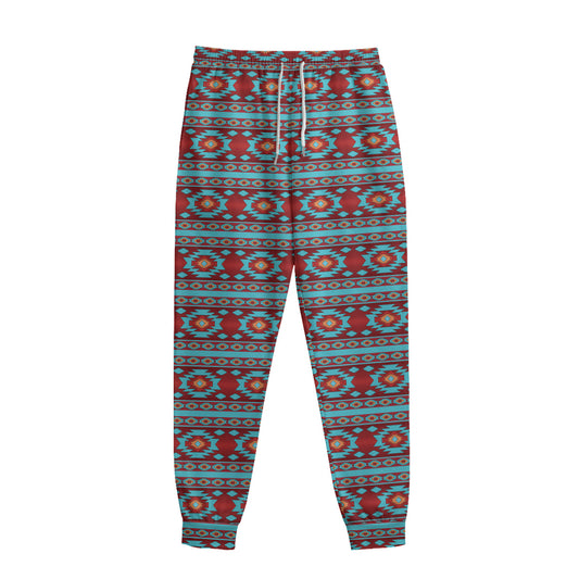 Red And Teal Southwestern Pattern Print Sweatpants