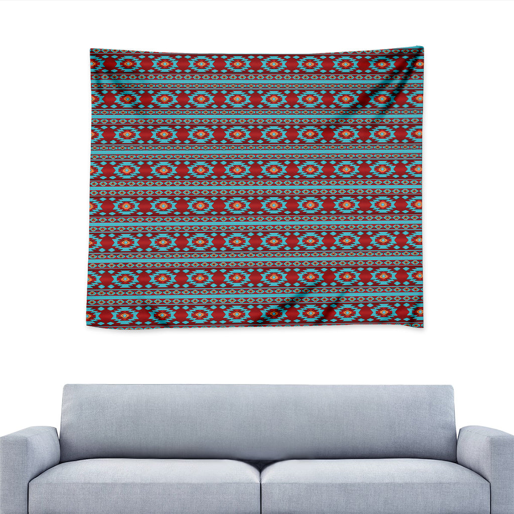Red And Teal Southwestern Pattern Print Tapestry