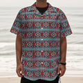 Red And Teal Southwestern Pattern Print Textured Short Sleeve Shirt