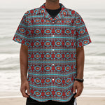 Red And Teal Southwestern Pattern Print Textured Short Sleeve Shirt