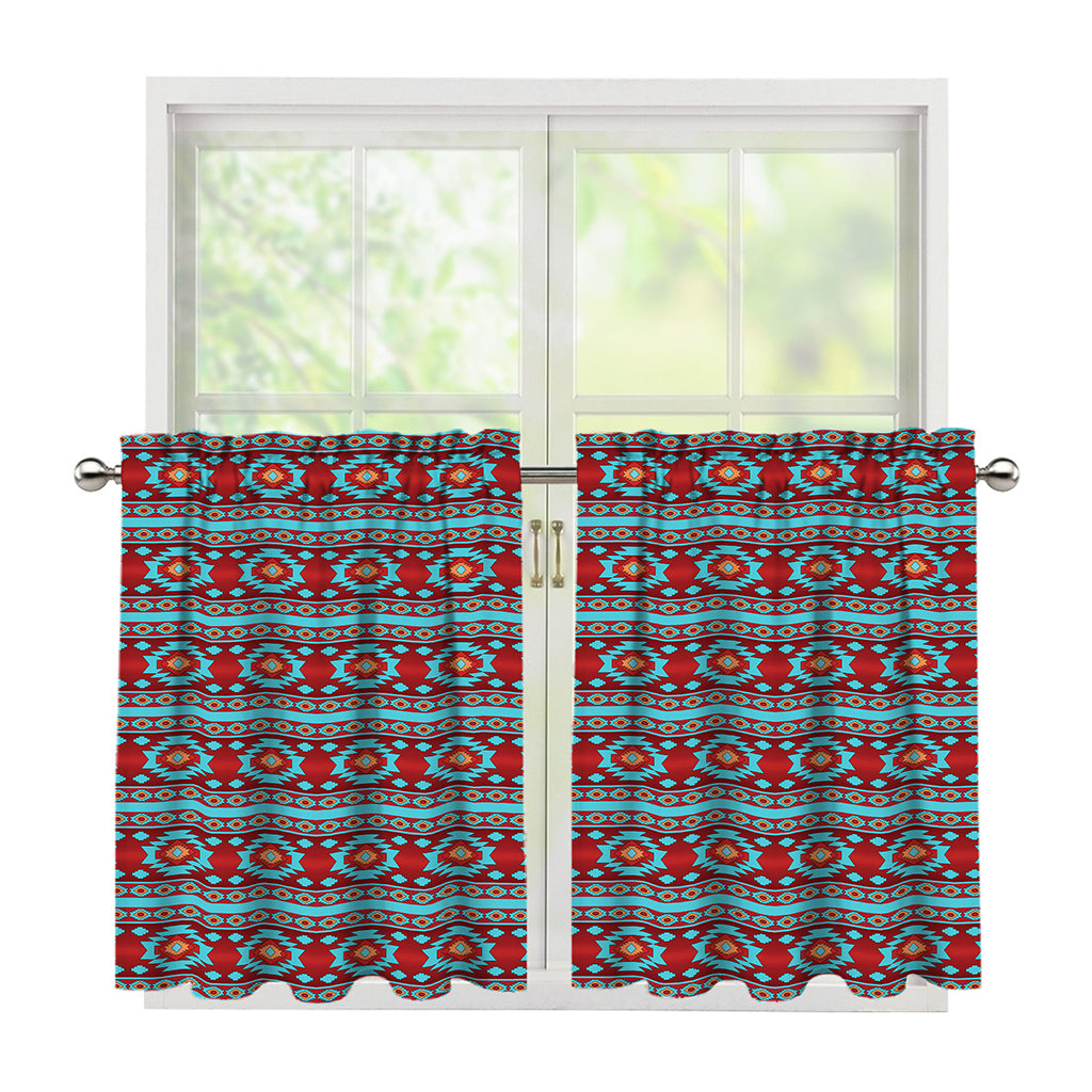Red And Teal Southwestern Pattern Print Tier Curtains