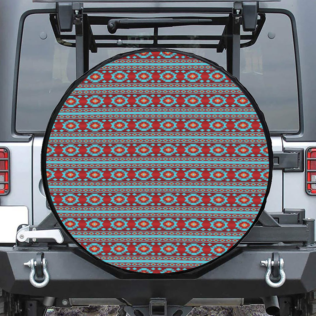 Red And Teal Southwestern Pattern Print Tire Cover