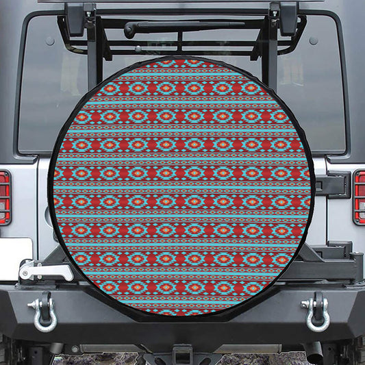 Red And Teal Southwestern Pattern Print Tire Cover