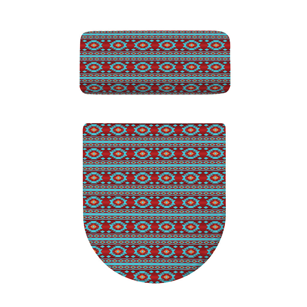 Red And Teal Southwestern Pattern Print Toilet Lid And Tank Cover Set