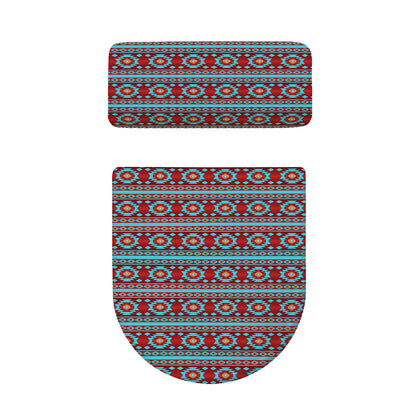 Red And Teal Southwestern Pattern Print Toilet Lid And Tank Cover Set