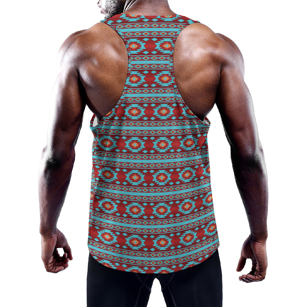 Red And Teal Southwestern Pattern Print Training Tank Top