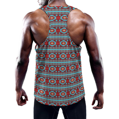 Red And Teal Southwestern Pattern Print Training Tank Top