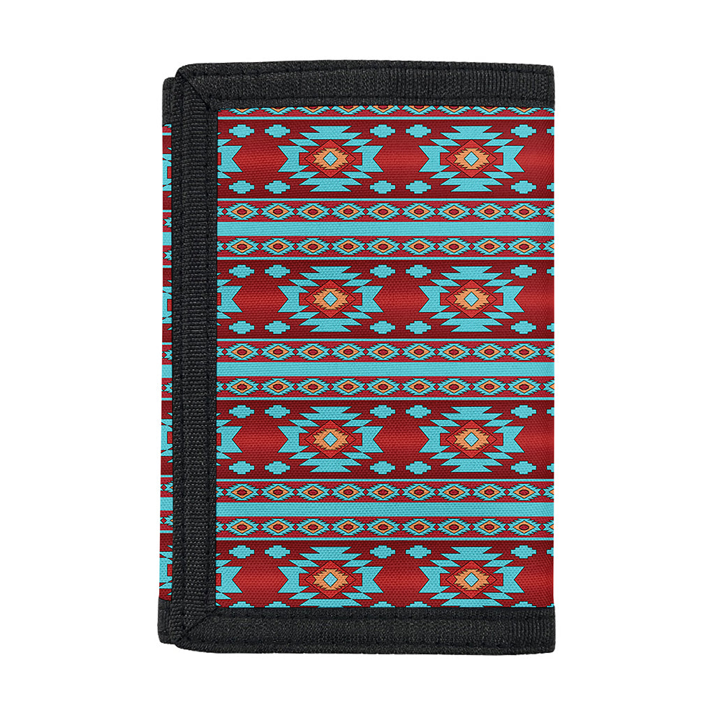 Red And Teal Southwestern Pattern Print Trifold Wallet