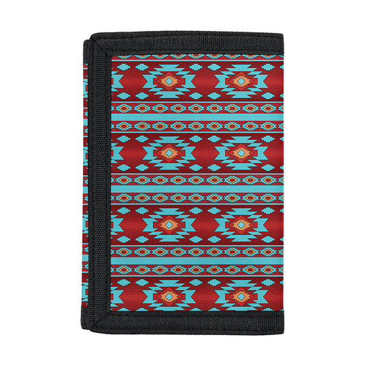 Red And Teal Southwestern Pattern Print Trifold Wallet