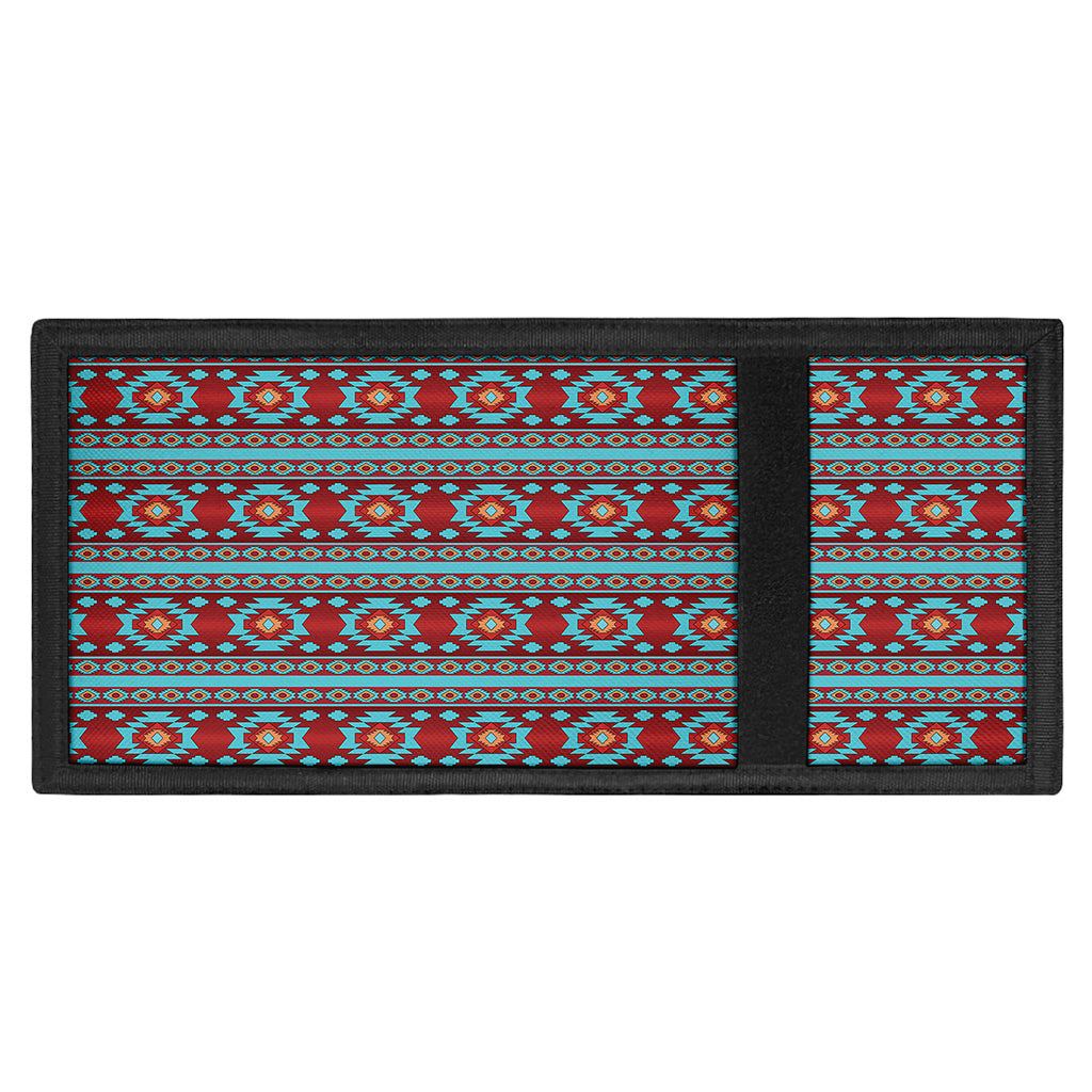 Red And Teal Southwestern Pattern Print Trifold Wallet