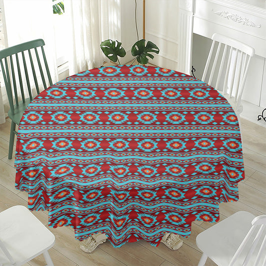 Red And Teal Southwestern Pattern Print Waterproof Round Tablecloth