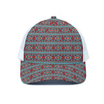 Red And Teal Southwestern Pattern Print White Mesh Trucker Cap