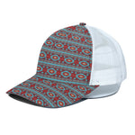 Red And Teal Southwestern Pattern Print White Mesh Trucker Cap