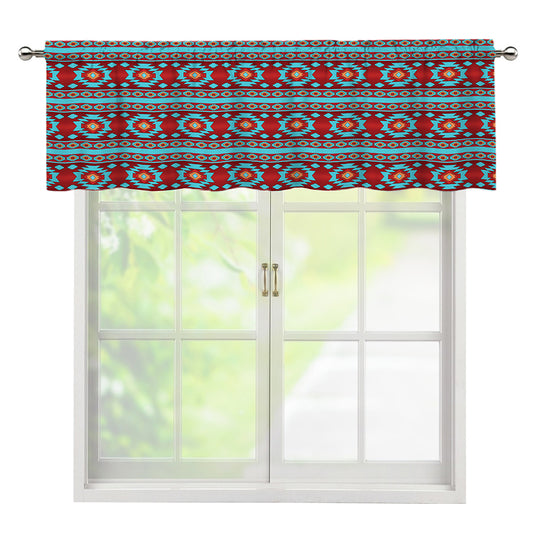 Red And Teal Southwestern Pattern Print Window Valance