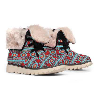 Red And Teal Southwestern Pattern Print Winter Boots