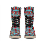 Red And Teal Southwestern Pattern Print Winter Boots