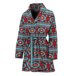 Red And Teal Southwestern Pattern Print Women's Bathrobe