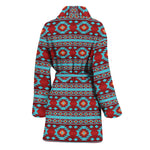 Red And Teal Southwestern Pattern Print Women's Bathrobe