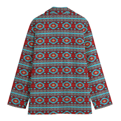 Red And Teal Southwestern Pattern Print Women's Blazer