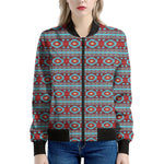 Red And Teal Southwestern Pattern Print Women's Bomber Jacket