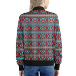 Red And Teal Southwestern Pattern Print Women's Bomber Jacket
