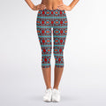 Red And Teal Southwestern Pattern Print Women's Capri Leggings