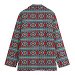 Red And Teal Southwestern Pattern Print Women's Cotton Blazer