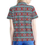 Red And Teal Southwestern Pattern Print Women's Polo Shirt