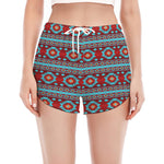 Red And Teal Southwestern Pattern Print Women's Split Running Shorts