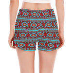 Red And Teal Southwestern Pattern Print Women's Split Running Shorts