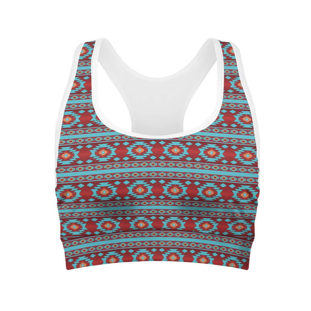 Red And Teal Southwestern Pattern Print Women's Sports Bra