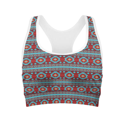 Red And Teal Southwestern Pattern Print Women's Sports Bra