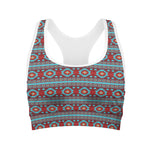 Red And Teal Southwestern Pattern Print Women's Sports Bra