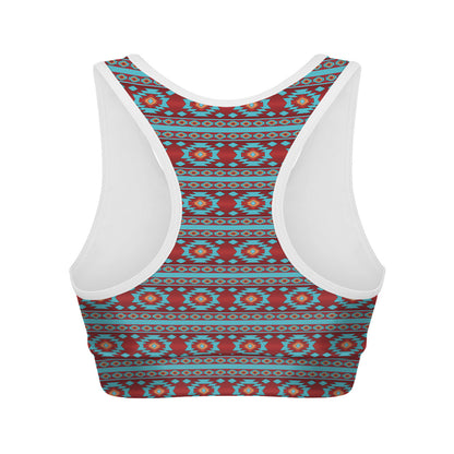 Red And Teal Southwestern Pattern Print Women's Sports Bra