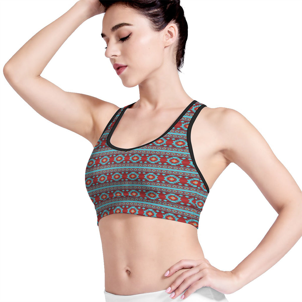 Red And Teal Southwestern Pattern Print Women's Sports Bra