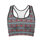 Red And Teal Southwestern Pattern Print Women's Sports Bra