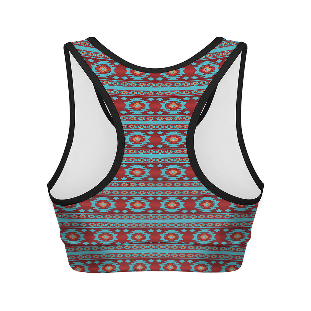 Red And Teal Southwestern Pattern Print Women's Sports Bra