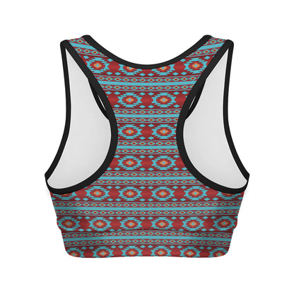 Red And Teal Southwestern Pattern Print Women's Sports Bra