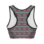 Red And Teal Southwestern Pattern Print Women's Sports Bra