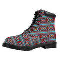 Red And Teal Southwestern Pattern Print Padded Collar Lace Up Boots