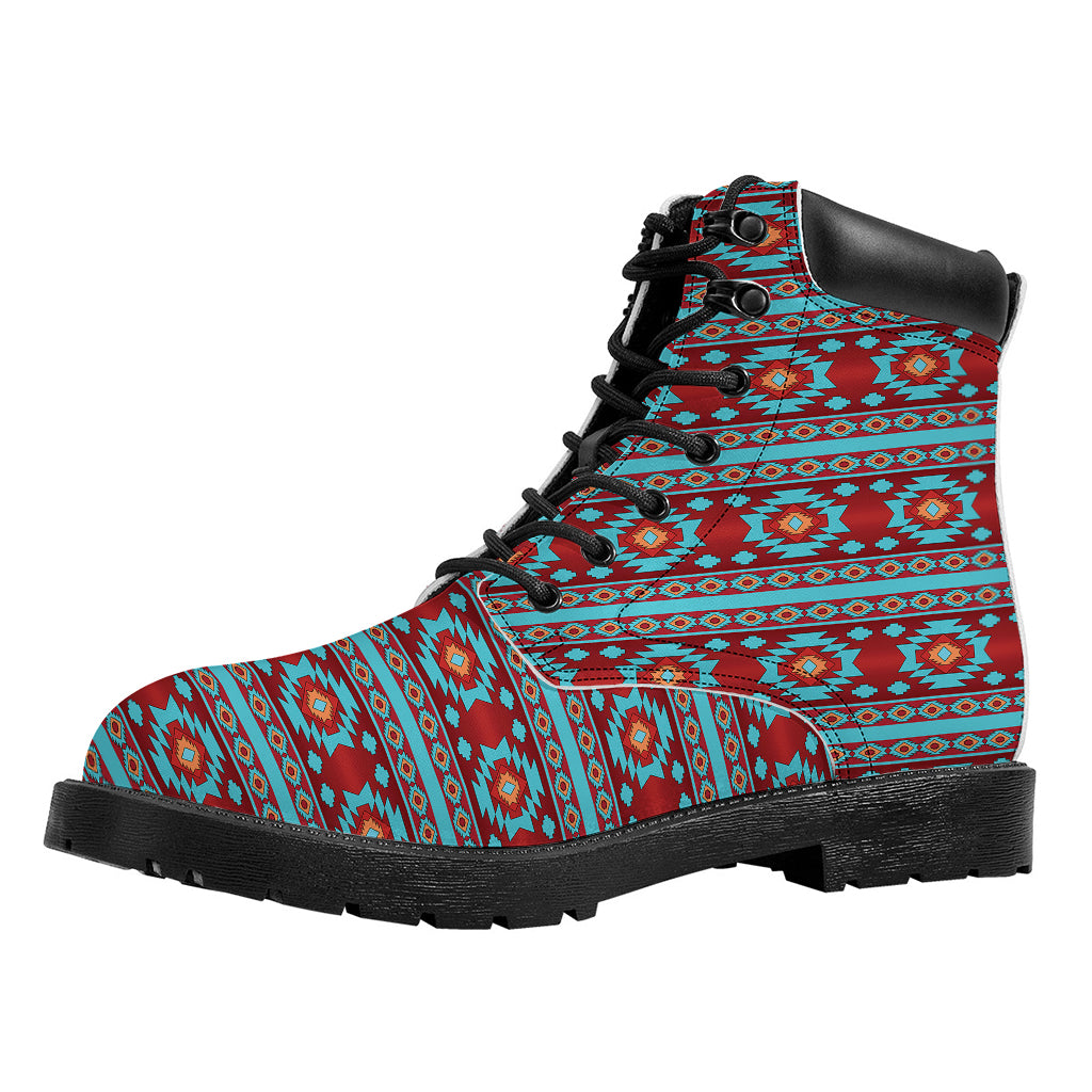 Red And Teal Southwestern Pattern Print Work Boots