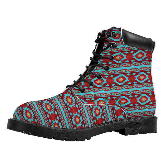 Red And Teal Southwestern Pattern Print Work Boots