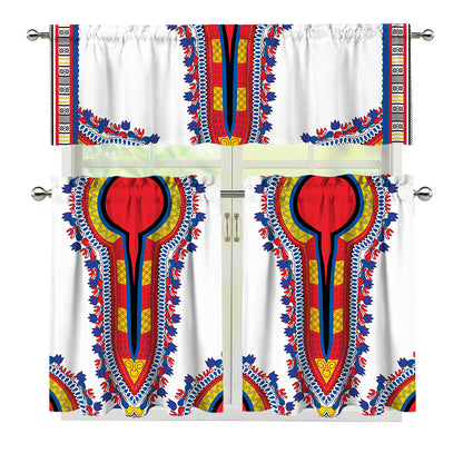 Red And White African Dashiki Print 3 Piece Kitchen Curtains