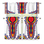 Red And White African Dashiki Print 3 Piece Kitchen Curtains