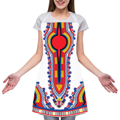 Red And White African Dashiki Print Adjustable Apron