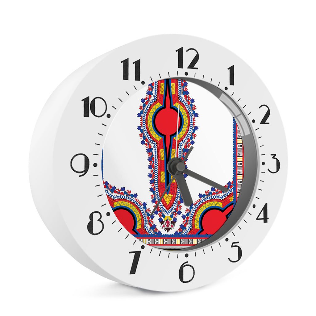 Red And White African Dashiki Print Alarm Clock