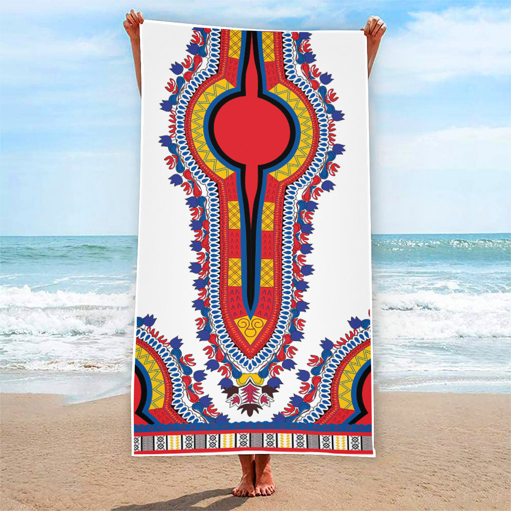 Red And White African Dashiki Print Beach Towel