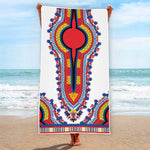 Red And White African Dashiki Print Beach Towel